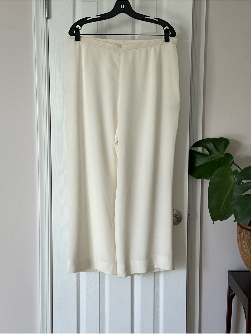 Lafayette 148 New York Silk Pants sz 16  Ivory Side Zip Straight Leg Stretch